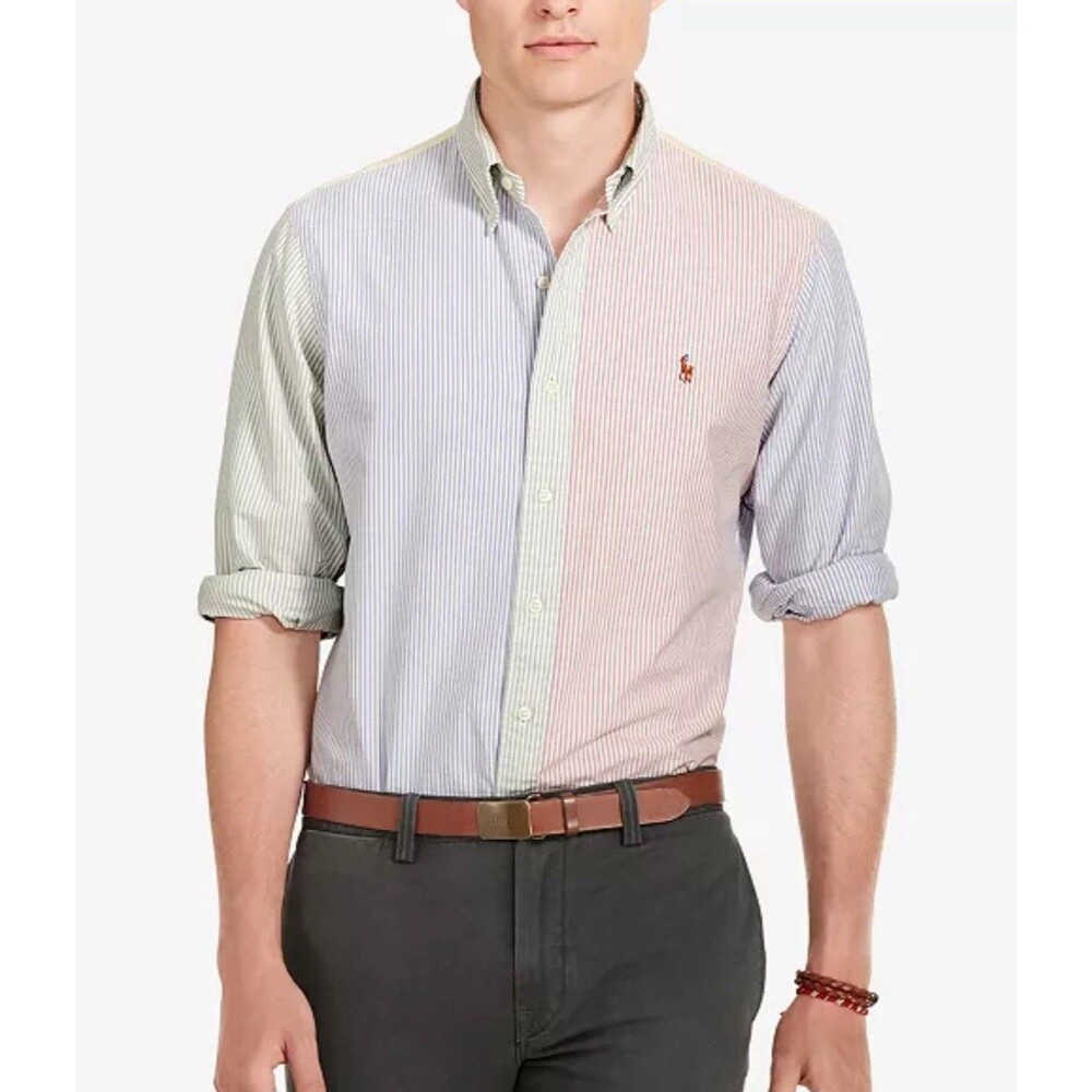 Vintage Ralph Lauren XXL Colorblock Striped Classic Logo Oxford Button Down Blue